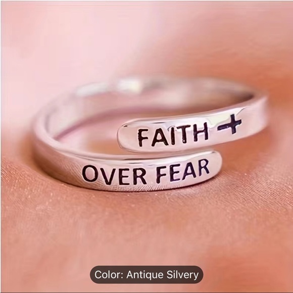 Faith Over Fear Cross Open Adjustable Minimalist Ring, Inspirational Gift NEW PC - Picture 1 of 7